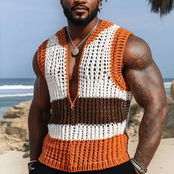 Men's Colorful Crochet Vest For Beach Style - Rabclub.com 