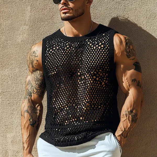 Men's Stylish Black Mesh Tank Top For Summer - Rabclub.com 