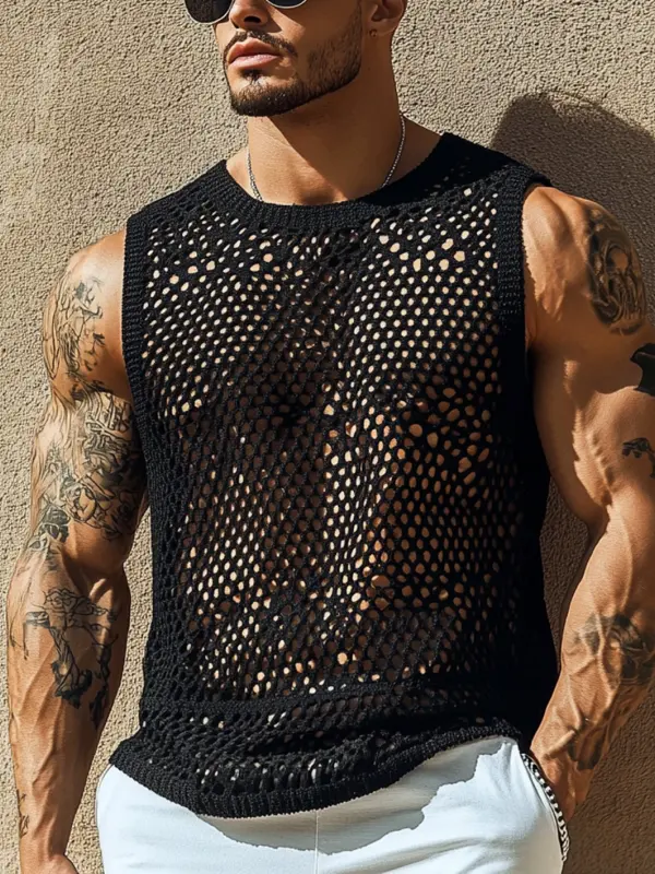 Men's Stylish Black Mesh Tank Top For Summer - Menwyx.com 