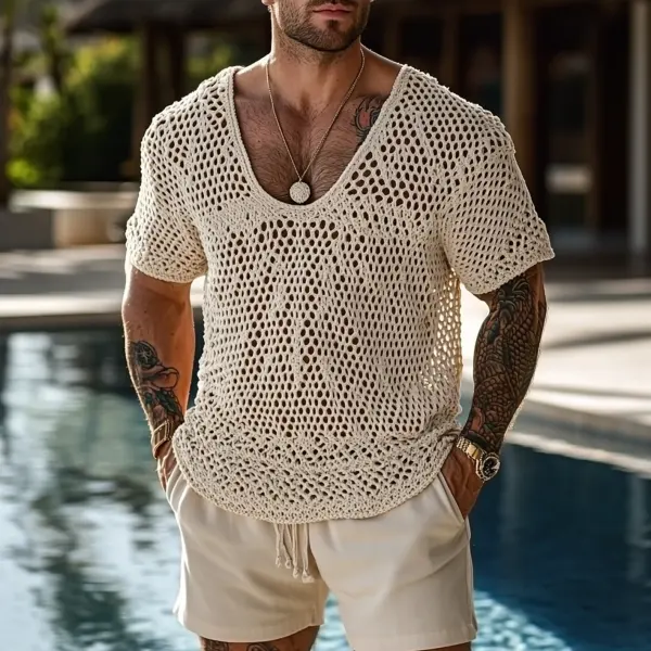 Men's Casual Summer Style: Crochet Mesh Top - Rabclub.com 
