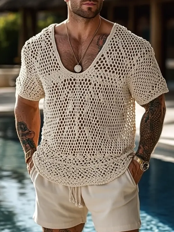 Men's Casual Summer Style: Crochet Mesh Top - Menwyx.com 