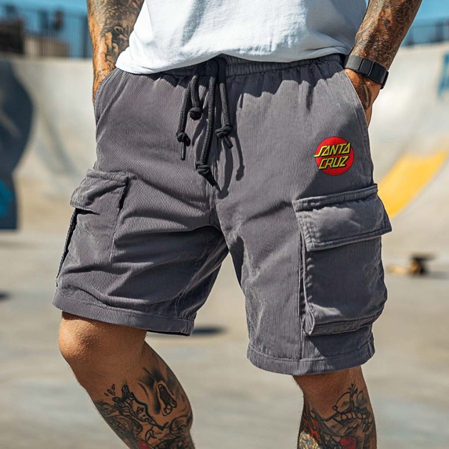 

Men's Surfing Skateboard Shorts Corduroy Santa Multi-Pocket Elastic Drawstring Boardshorts
