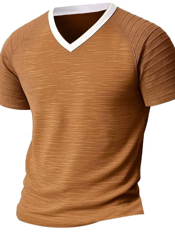 Men's Vintage Contrast V-Neck Short Sleeve T-Shirt - Pragmaace.com 