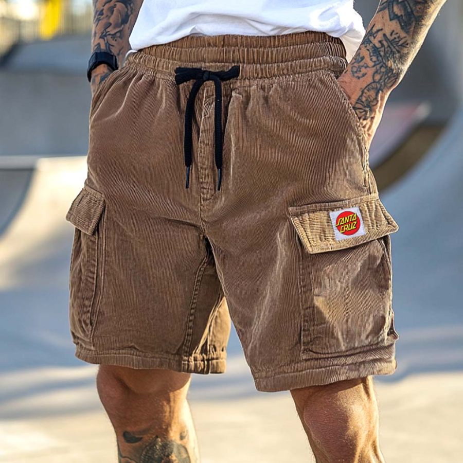 

Men's Surfing Skateboard Shorts Corduroy Santa Multi-Pocket Elastic Drawstring Boardshorts