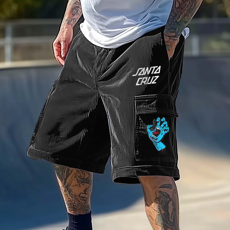 

Men's Surfing Skateboard Shorts Corduroy Santa Multi-Pocket Elastic Drawstring Boardshorts