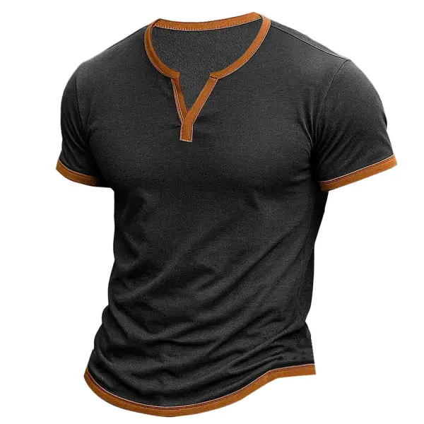 Men's Vintage Contrast V-Neck Short Sleeve T-Shirt - Cotosen.chimpone.com 
