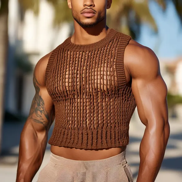 Men's Brown Knit Crop Top For Men - Elementnice.com 