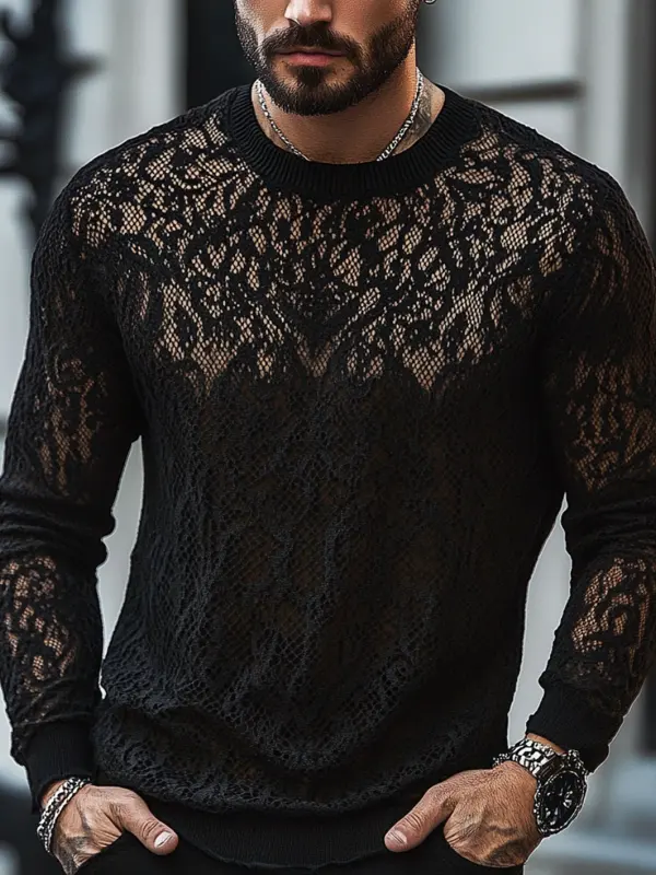 Men's Elegant Black Lace Knit Sweater For Men - Menwyx.com 