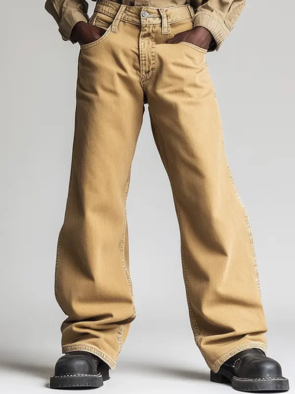Wide-Leg Khaki Work Pants For Men - Perfect For Casual And Work Wear - Menwyx.com 