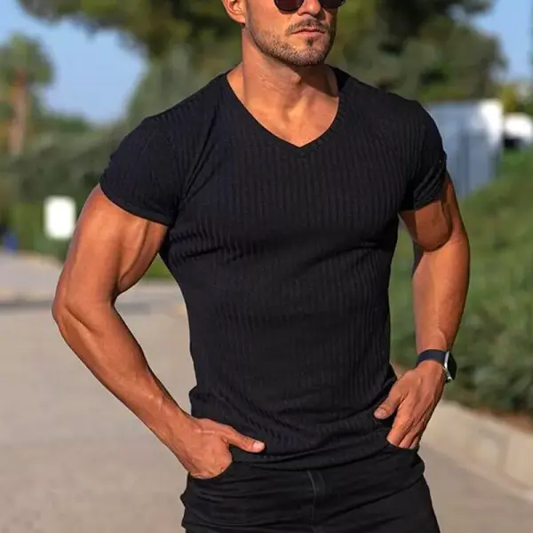 Men's Slim Fit V-Neck T-Shirt - Perfect For Casual And Active Wear - Wayrates.com 