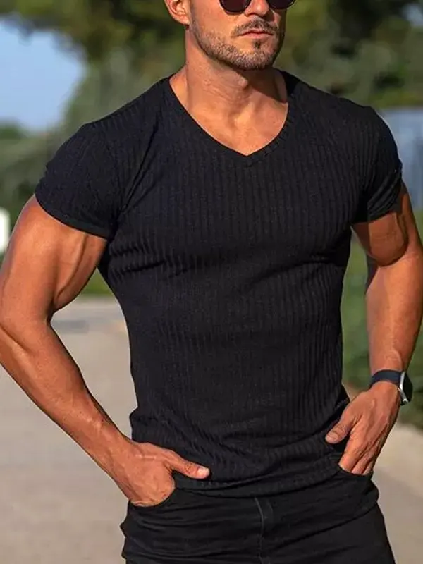 Men's Slim Fit V-Neck T-Shirt - Perfect For Casual And Active Wear - Menwyx.com 