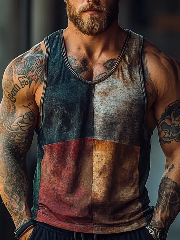 Distressed Patchwork Tank Top For Men - Perfect For Fitness And Casual Wear - Menwyx.com 