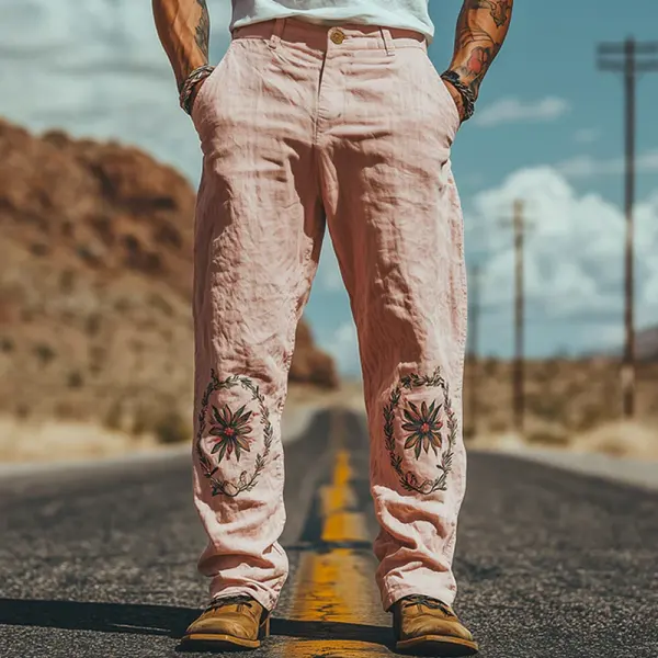 Embroidered Floral Design Trousers For Men - Perfect For Casual And Outdoor Adventures - Wayrates.com 