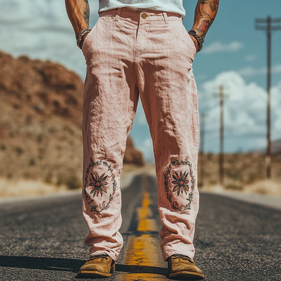 

Embroidered Floral Design Trousers For Men - Perfect For Casual And Outdoor Adventures
