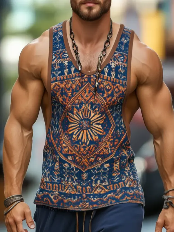 Bohemian Patterned Tank Top For Men - Perfect For Summer Outings And Festivals - Menwyx.com 