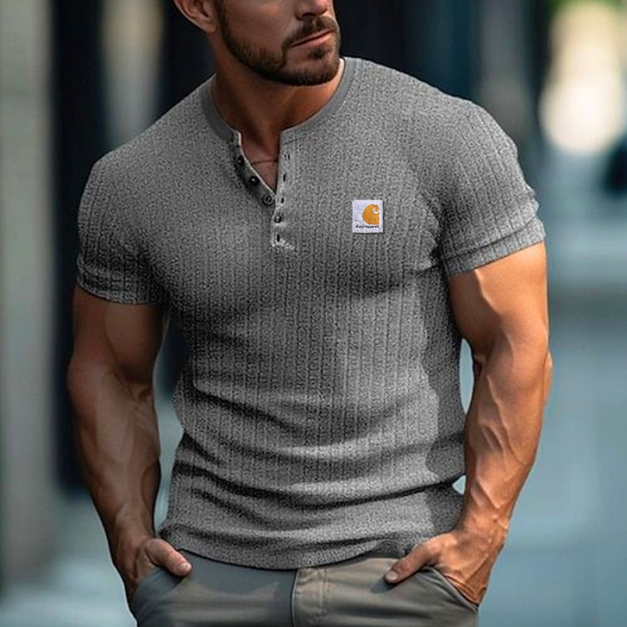 

Carhartt Men's Casual Gray Henley T-Shirt - Perfect For Summer And Everyday Wear