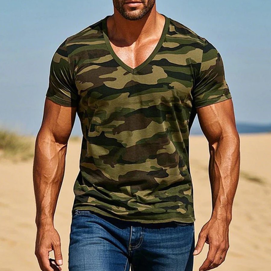 

Camouflage V-Neck T-Shirt For Men - Perfect For Casual Summer Outfits