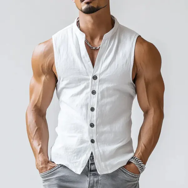 Stylish Men's Sleeveless Button-Up Vest For Casual And Formal Wear - Elementnice.com 