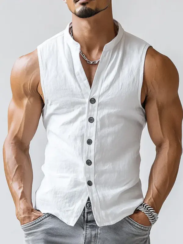 Stylish Men's Sleeveless Button-Up Vest For Casual And Formal Wear - Menwyx.com 
