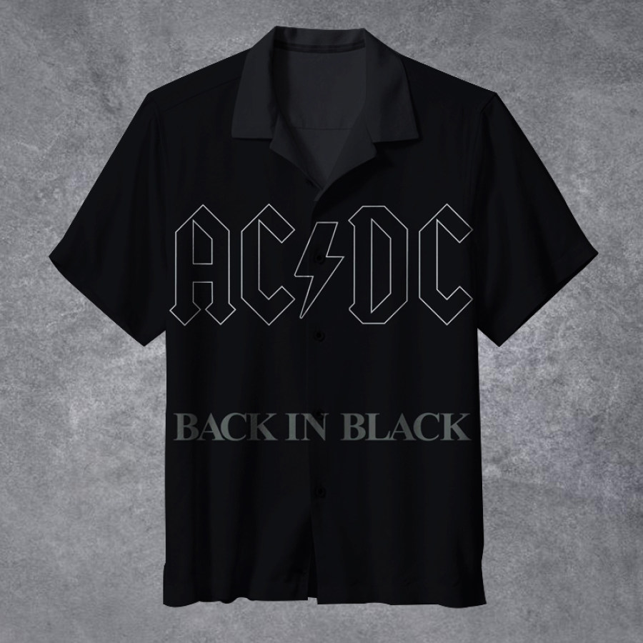 

Men's Vintage Rock Band Back In Black Cuban Collar Short Sleeve Shirt