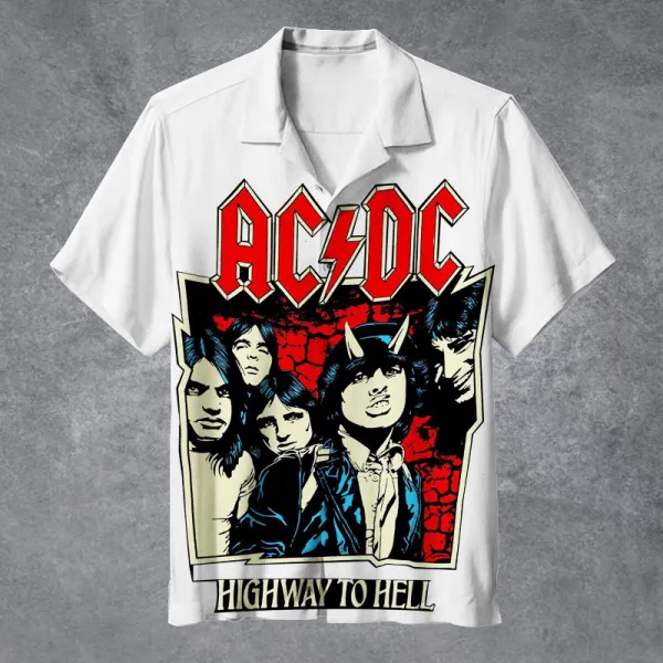 Men's Vintage Rock Band Cuban Collar Short Sleeve Shirt - Cotosen.chimpone.com 