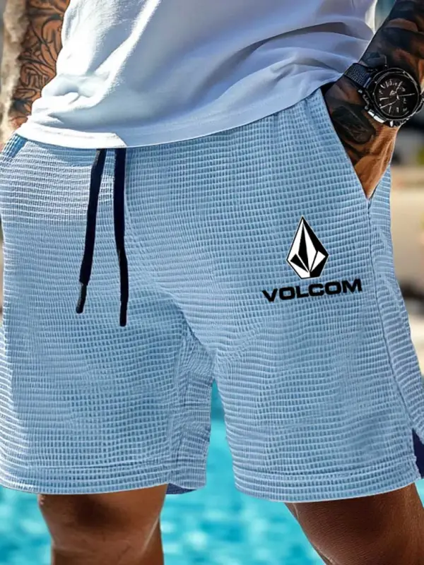 Men's Vintage Waffle Knit Elastic Drawstring Surf Shorts Boardshorts - Simplyion.com 