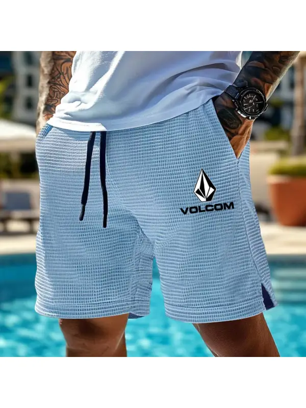Men's Vintage Waffle Knit Elastic Drawstring Surf Shorts Boardshorts - Ootdmw.com 
