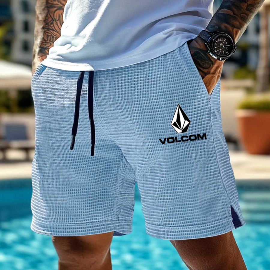

Men's Vintage Waffle Knit Elastic Drawstring Surf Shorts Boardshorts