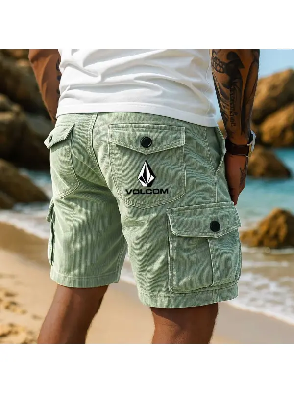 Men's Corduroy Surfing Skateboard Cargo Shorts Multi-Pocket Elastic Drawstring Boardshorts - Ootdmw.com 