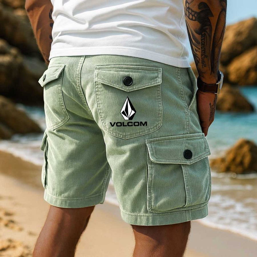 

Men's Corduroy Surfing Skateboard Cargo Shorts Multi-Pocket Elastic Drawstring Boardshorts