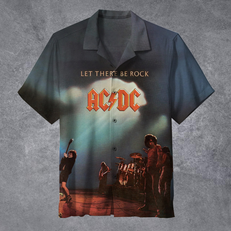 

Men's Vintage Rock Band Let There Be Rock Cuban Collar Short Sleeve Shirt