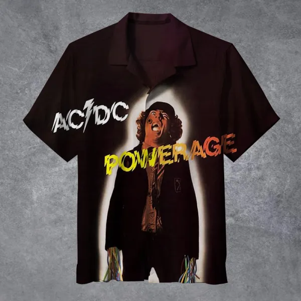 Men's Vintage Rock Band Powerage Cuban Collar Short Sleeve Shirt - Cotosen.chimpone.com 