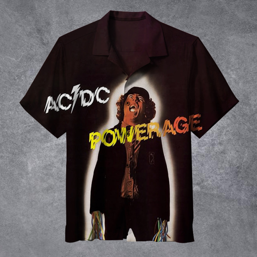 

Men's Vintage Rock Band Powerage Cuban Collar Short Sleeve Shirt