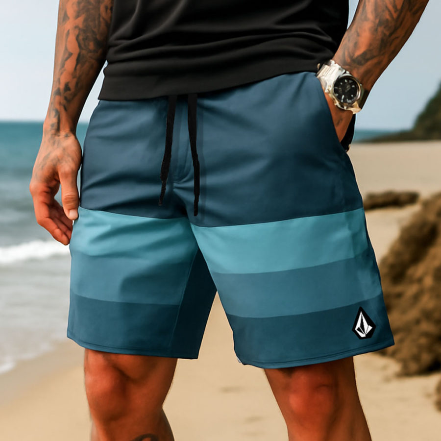 

Men's Vintage StripeColor Block Elastic Drawstring Surfing Shorts Boardshorts