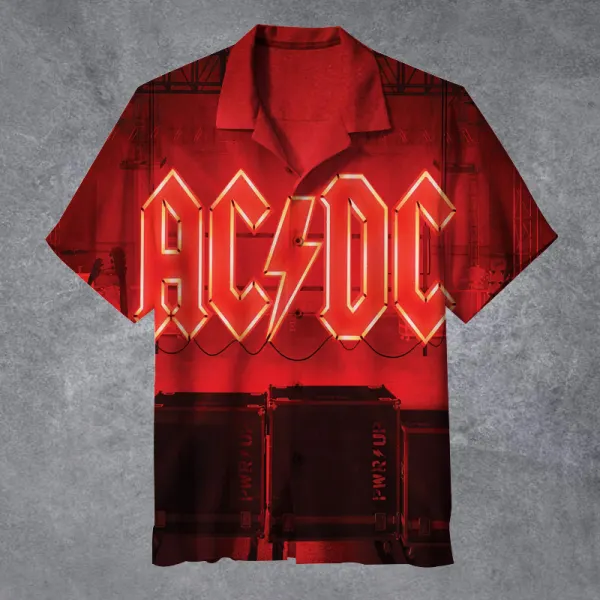 Men's Vintage Rock Band Power Up Cuban Collar Short Sleeve Shirt - Cotosen.chimpone.com 