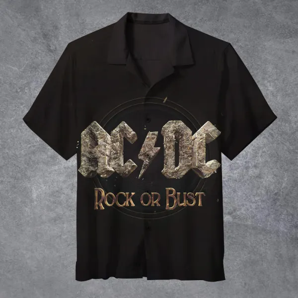 Men's Vintage Rock Band Rock Or Bust Cuban Collar Short Sleeve Shirt - Cotosen.chimpone.com 