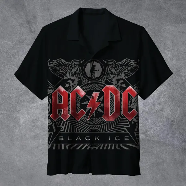 Men's Vintage Rock Band Black Ice Hawaiian Cuban Collar Short Sleeve Shirt - Cotosen.chimpone.com 