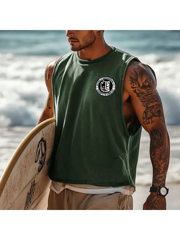 Men's Vintage Crew Neck Sleeveless Army Green Tank Top - Shopyiyistories.com 