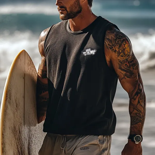 Men's Vintage Crew Neck Sleeveless Tank Top - Wayrates.com 