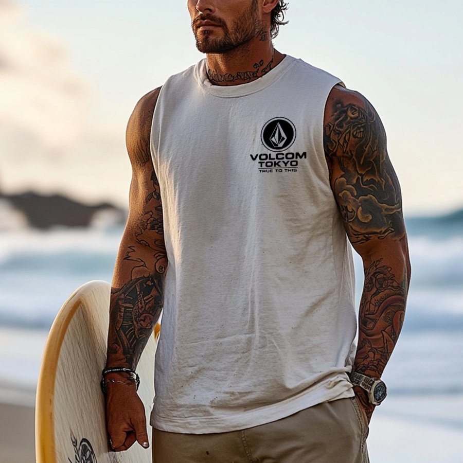 

Men's Vintage Surfing Oversized Print Tank Top