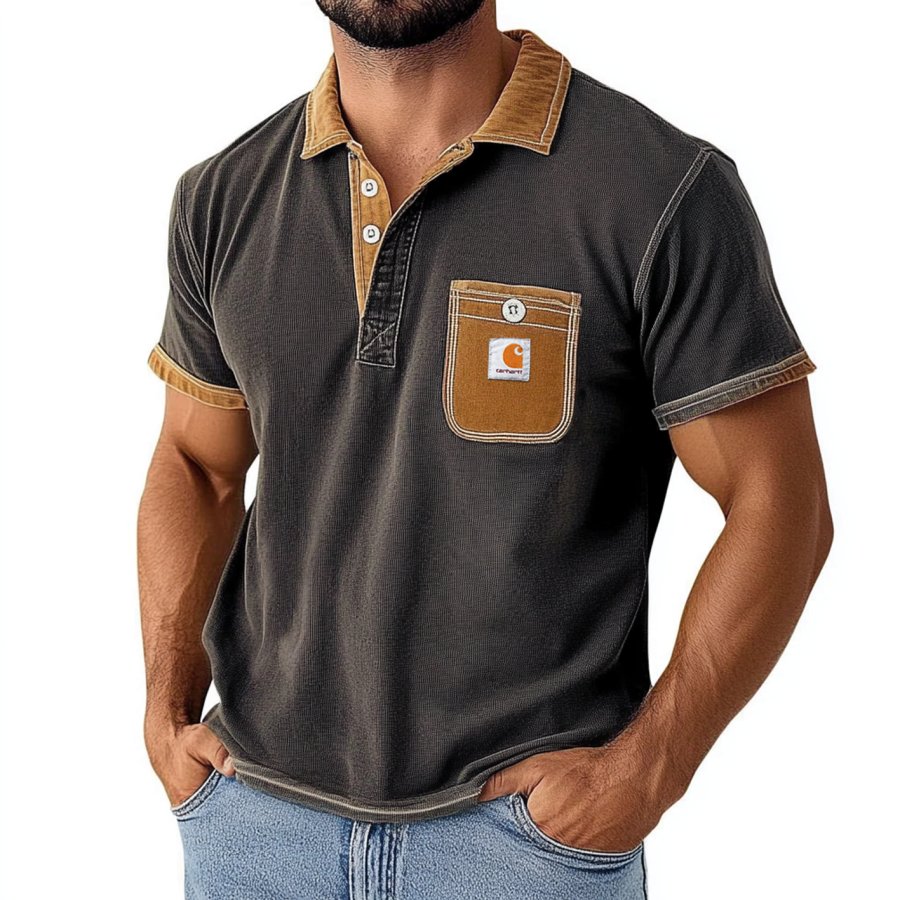 

Carhartt Men's Retro Solid Color Simple Sleeveless Henley Shirt