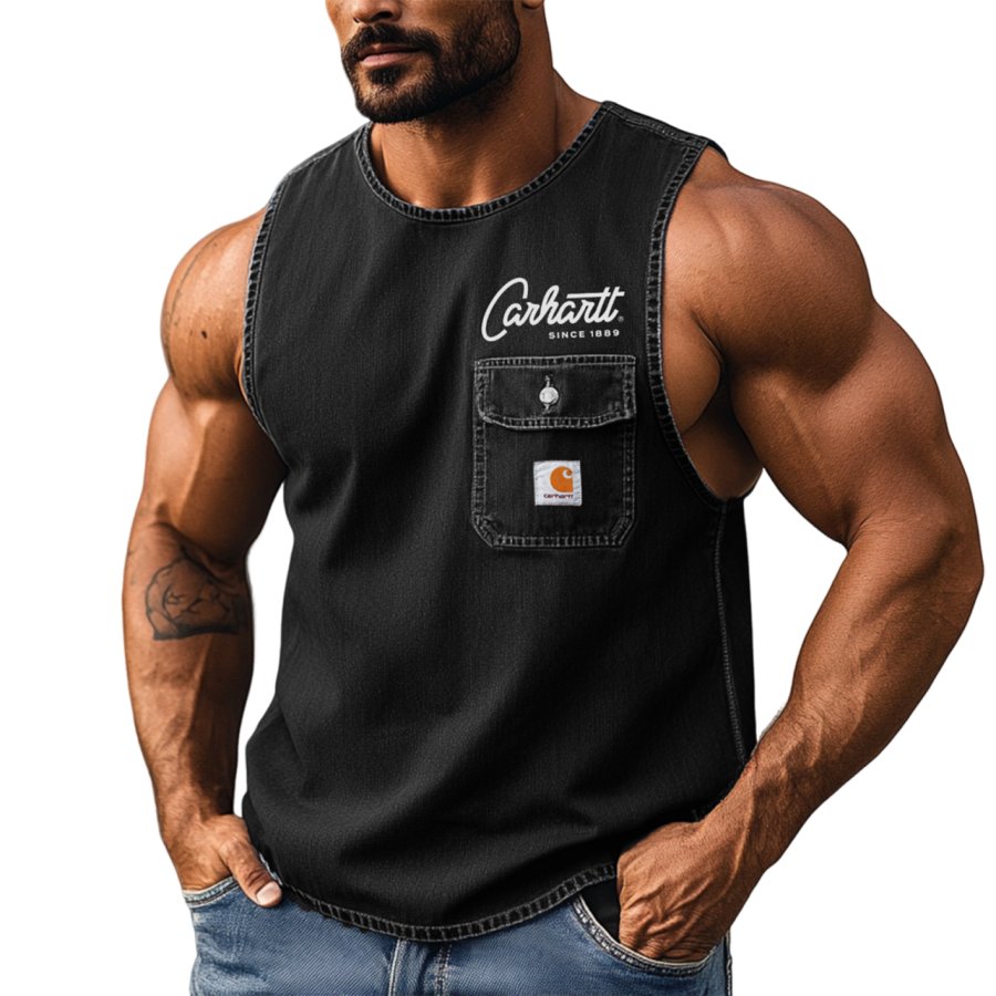 

Carhartt Men's Retro Black Simple Sleeveless Henley Shirt