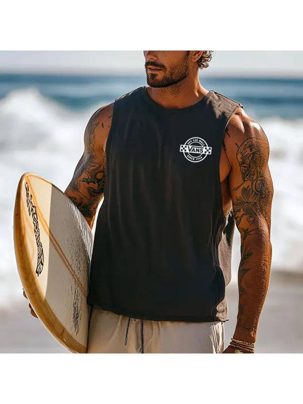 Men's Vintage Crew Neck Sleeveless Tank Top - Anrider.com 
