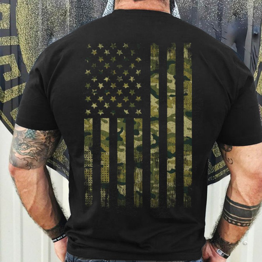 

4th of July Outfits Camo American Flag T-Shirt - Patriotic And Tactical Design For Everyday Wear