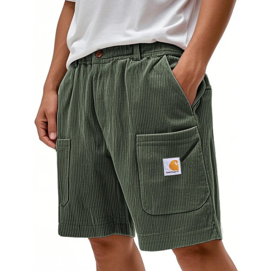 

Army Green Corduroy Shorts With Functional Pockets And Classic Fit For Everyday Wear