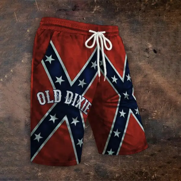 Men's Old Dixie Rebel Flag Inspired Independence Day Drawstring Shorts - Elementnice.com 