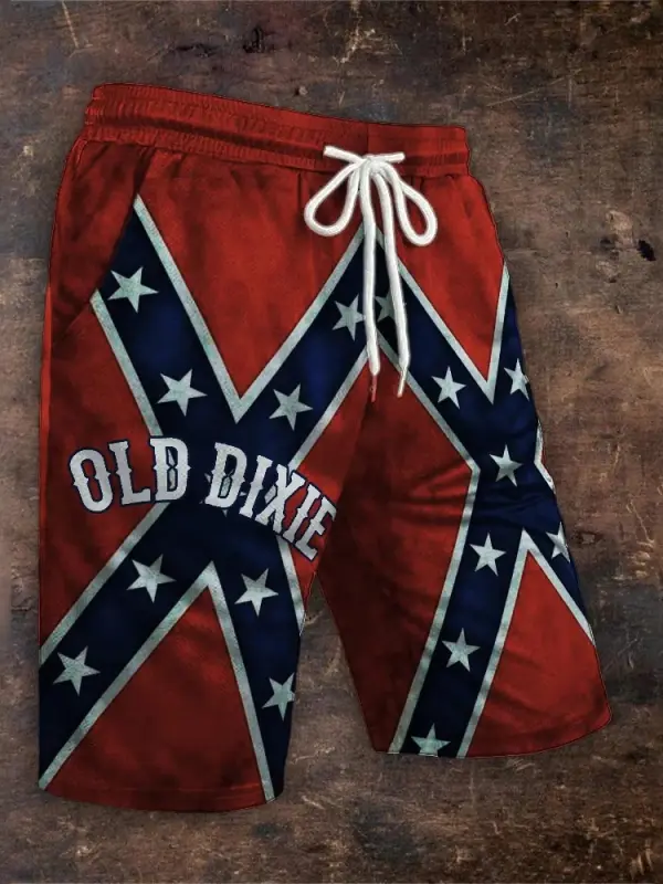 Men's Old Dixie Rebel Flag Inspired Independence Day Drawstring Shorts - Menwyx.com 