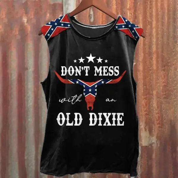Men's Don't Mess With An Old Dixie Rebel Flag Patchwork Independence Day Tank Top - Cotosen.chimpone.com 