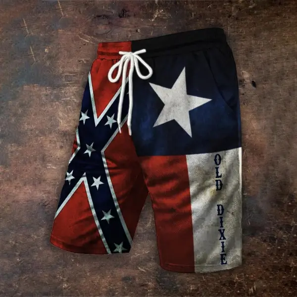 Men's Old Dixie Texas Rebel Flag Independence Day Contrast Shorts - Elementnice.com 