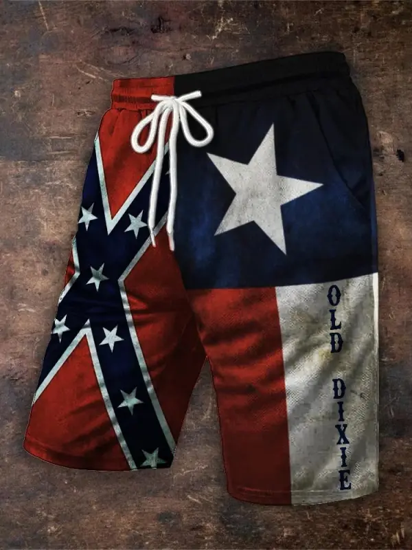 Men's Old Dixie Texas Rebel Flag Independence Day Contrast Shorts - Menwyx.com 